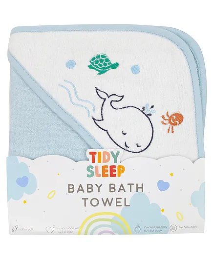 Tidy Sleep Premium Hooded Towel Cum Wrapping Sheet Sea Creatures Print - Blue