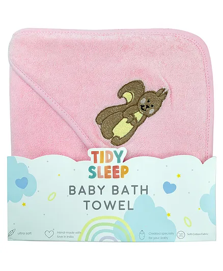 Tidy Sleep Premium Hooded Towel Cum Wrapping Sheet Squirrel Print- Pink