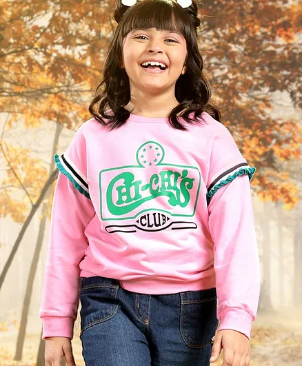 Kookie Kids Full Sleeves Sweatshirt Text Print - Pink