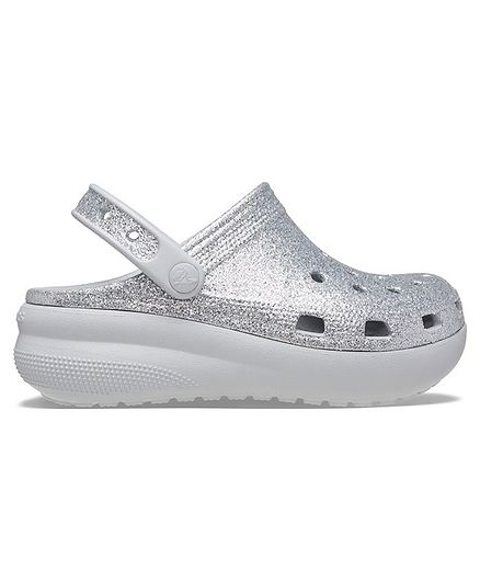Crocs Glitter Finish Perforated Sling Back Clogs - Silver