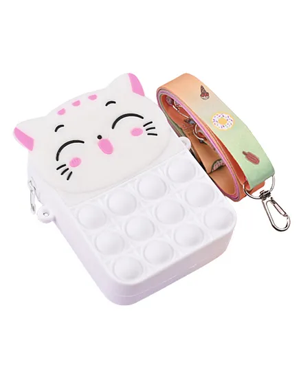 SYGA Children Pop It Cat Design Silicone Bag Kids Push Popper Educational Decompression Bubble Shoulder Bag - White