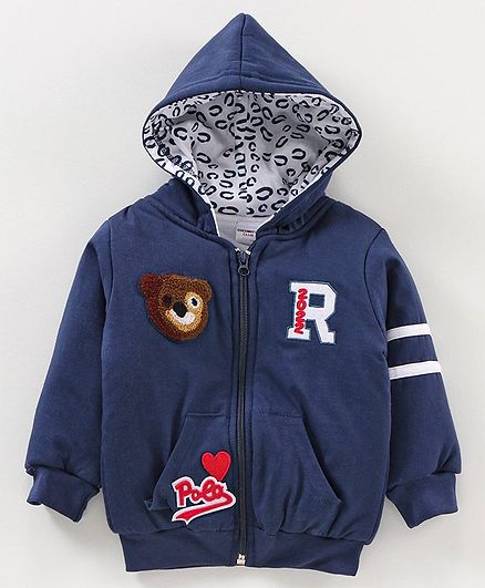 Cucumber Full Sleeves Hooded Winter Jackets Animal Patch And Text Print - Red