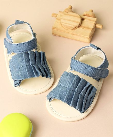 Kicks & Crawl Pleated Denim Sandal Style Booties - Blue