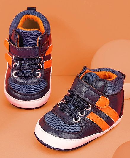 Kicks & Crawl Striped Shoes Style Booties - Dark Blue & Orange