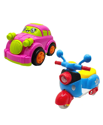SVE Unbreakable Friction Powered Toy Set of Car & Scooter For Kids  Pack of 2  Multicolor