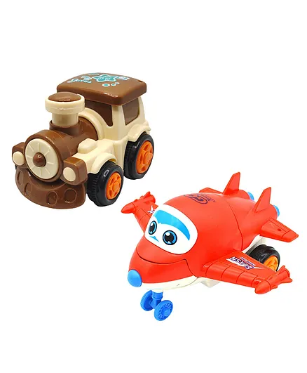 SVE Unbreakable Friction Powered Toy Set of Train & Robot Plane For Kids Pack of 2  Multicolor