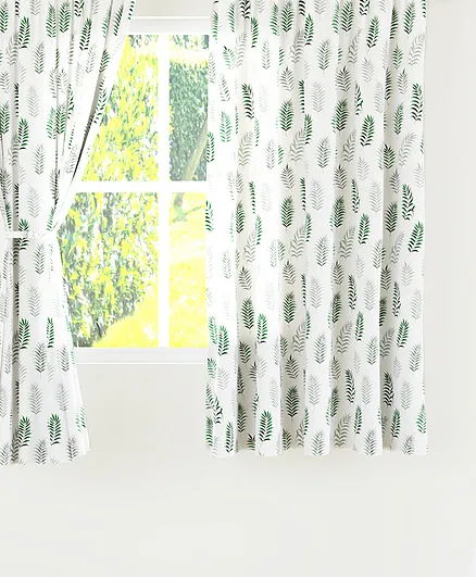 Encasa Homes Curtain Palm Leves Print Set of 2 - Green