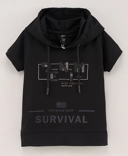 Ruff Full Sleeves Hooded T-Shirt Text Print - Off White