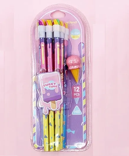 New Pinch  Stylish Pencils Stationary Kit with Ice Cream Shaped Erasers  (Color May Vary)