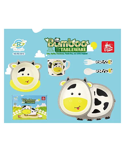 Sanjary Bamboo Tableware Cow Shape Pack Of 5 - Yellow White