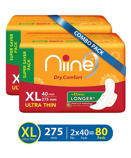 Niine Dry Comfort Ultra Thin Sanitary Pads XL Pack of 2 - 80 Pads