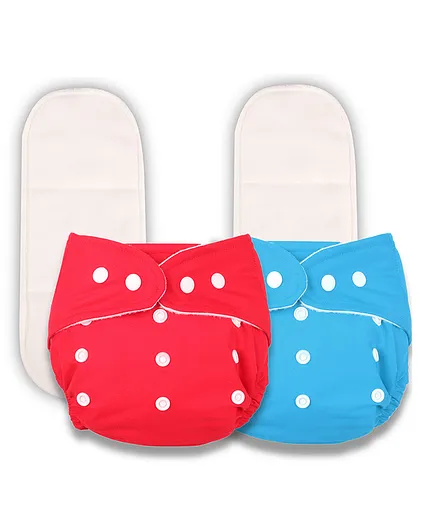 Deedry Cloth Diapers Reusable With Insert Pack of 2 - Red Blue