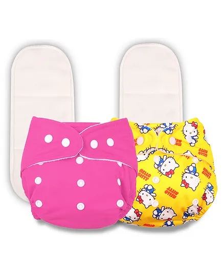 Deedry Reusable Cloth Diapers With Insert Pack of 2 - Pink Yellow