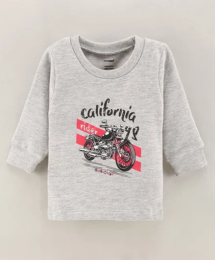 Cucumber Fleece Full Sleeves Winter Wear T-Shirt Text & Motorbike Print - Grey