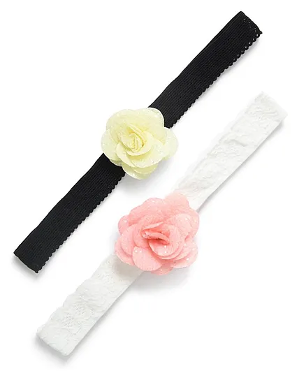 Funkrafts Set Of 2 Rose Applique Headbands - Pink & Yellow
