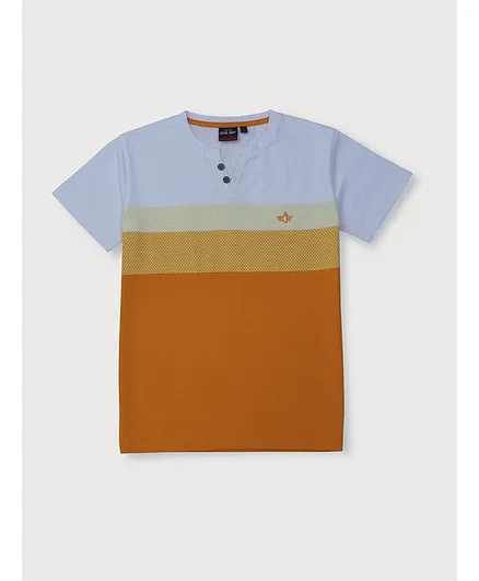 Gini And Jony Half Sleeves T-Shirt Color Block Print - Orange