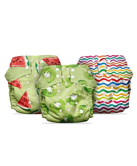 Mother Sparsh Baby Free Size Cloth Diaper With Dry Feel Absorbent Soaker Pad Watermelon Print Pack of 3 - Multicolour