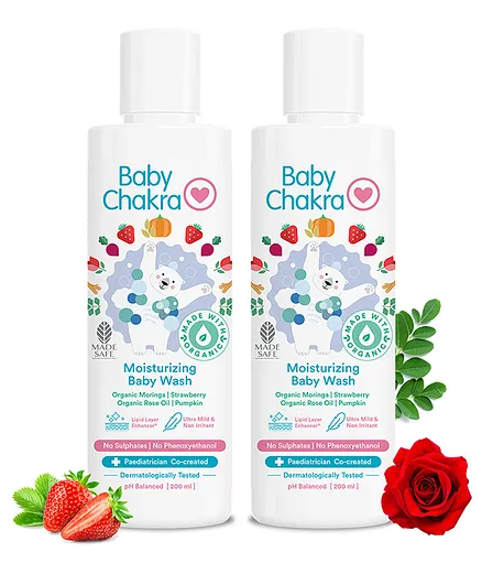 BabyChakra Moisturising Baby Wash with Organic Moringa Oil & Pumpkin Oil Lipid Layer Enhancers PH Balanced - 400 ml