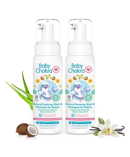 BabyChakra Top to Toe Natural Foaming Wash & Shampoo for Babies Pack of 2 - 200 ml Each