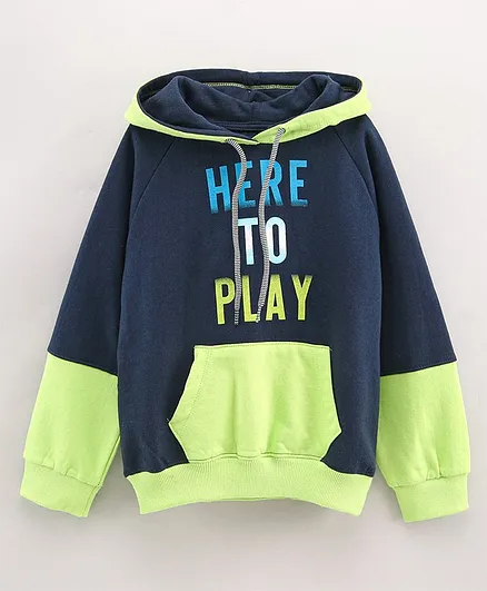 Under Fourteen Only Full Sleeves Here To Play Text Placement Printed Hooded Sweatshirt - Navy Blue