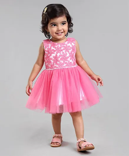 Mark & Mia Sleeveless Floral Applique & Pearl Detailing Party Frock - Pink