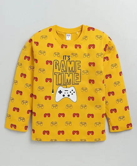Nottie Planet Full Sleeves Game Time Printed T Shirt - Yellow