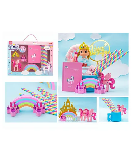 Yamama Unicorn Stationery Set for Kids with Pencil Eraser Sharpener Diary Stationery Kit for Kids Birthday Party Return Gift (Colour May Vary)