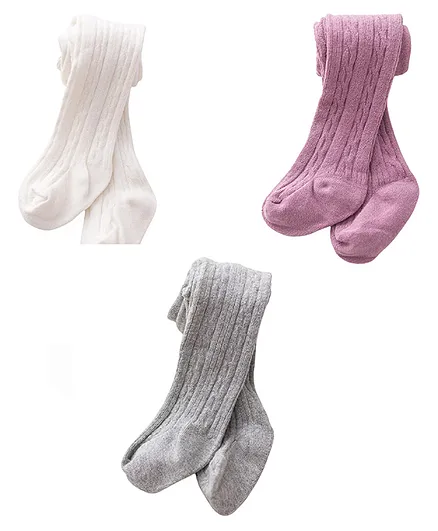 SYGA Baby Tights Soft Leggings For Girls Stockings Socks Pants Pack Of 3-White/Purple/Grey