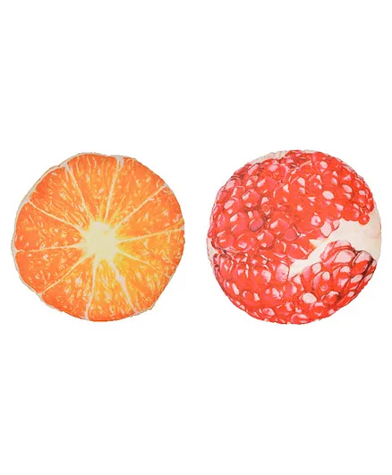 Deals India 3D Creative Plush Squishy Fruit Cushions Orange and Pomegranate Set of 2 Multicolour