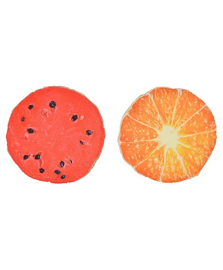 Deals India 3D Creative Plush Squishy Fruit Cushions Melon and Orange Set of 2 - Multicolour