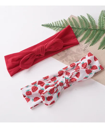 Babyhug Free Size Headbands Strawberry Print with Bow Applique Pack of 2 - Red & White