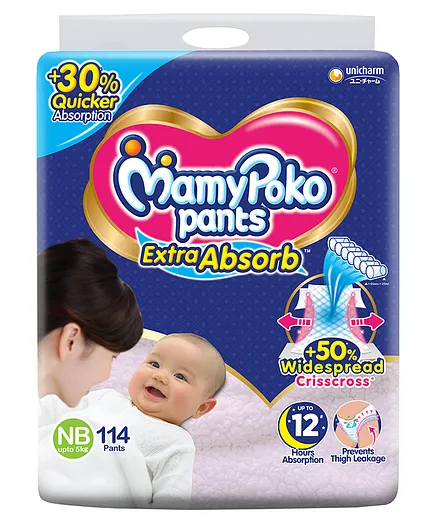 MamyPoko Extra Absorb Pants Style Diapers New Born - 114 Pieces