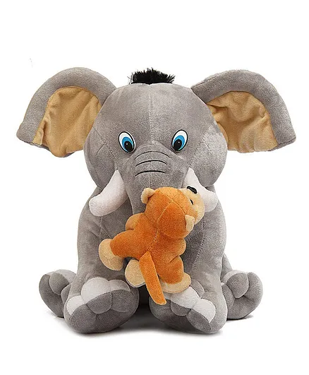 DearJoy Elephant And Monkey Soft Toy Combo Grey Brown - Height 30 cm