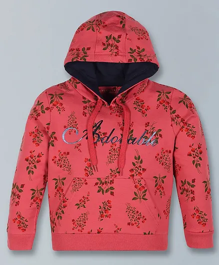 Buy Plum Tree Full Sleeves All Over Vintage Floral Printed With Adorable  Text Detailed Hooded Sweatshirt - Dark Pink for Girls (13-14 Years) Online  in India, Shop at  - 12025403