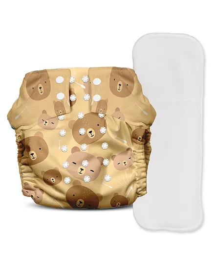 Mother Sparsh Nappers Teddy Tales Cloth Diaper Free Size - Brown