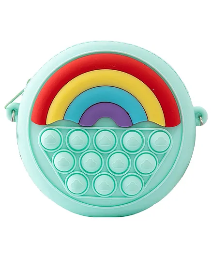 SYGA Children Pop It Fidget Rainbow Pattern Silicone Push Educational Bubble Shoulder Messenger Bag - Blue