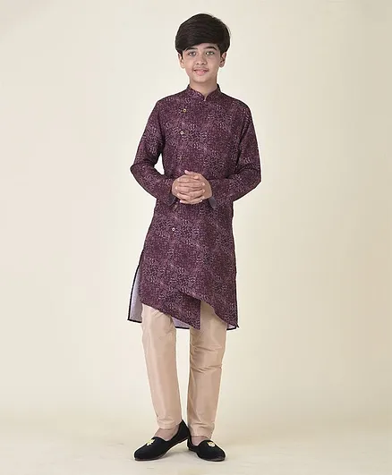 Tabard Pure Cotton Full Sleeves Abstract Pattern Printed Kurta & Pyjama Set - Purple