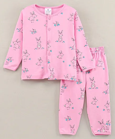 First Smile Full Sleeves Night Suit Bunny Print - Pink