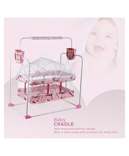 NHR New Born Baby Hanging Cradle with Mosquito Net & Spacious, Firm with Rigid Support -Pink
