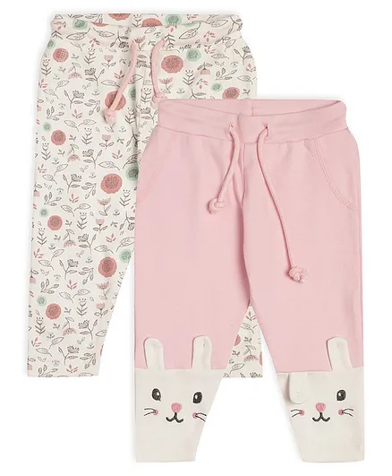 Mi Arcus Pack Of 2 Floral Forest & Bunny Print Applique Detail Pajamas - Pink