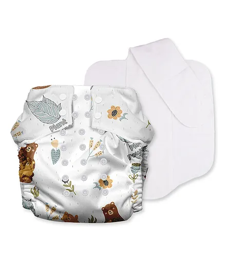 Mother Sparsh Free Size Plant Powered Cloth Diaper Beary Hug Print - Multicolour