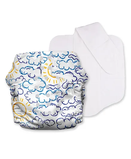 Mother Sparsh Free Size Plant Powered Cloth Diaper Howdy Cloudy Print - Multicolor