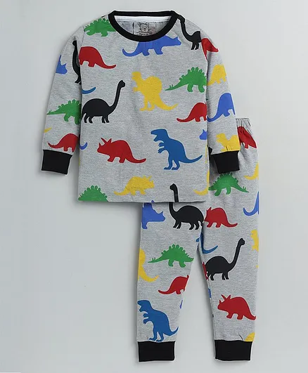 Little Marine Full Sleeves Dinosaurs Printed Night Suit - Grey