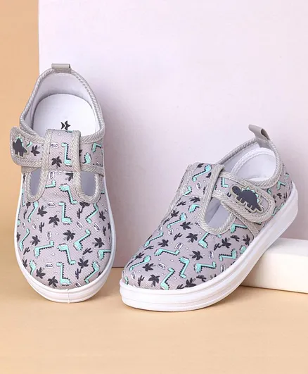 Cute Walk by Babyhug Casual Shoes with Velcro Closure Dino Print - Grey