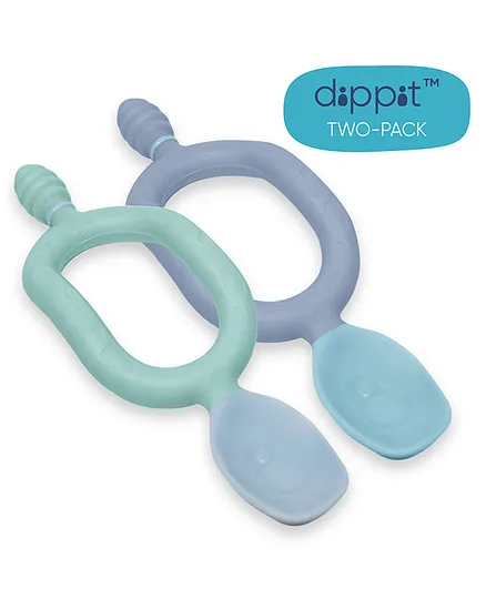 Bibado Dippit Multi stage Baby Weaning Spoon and Dipper Pack of 2 - Green Blue -