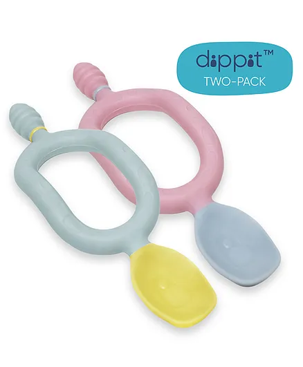 Bibado Dippit Multi stage Baby Weaning Spoon and Dipper Pack of 2 - Pink Grey