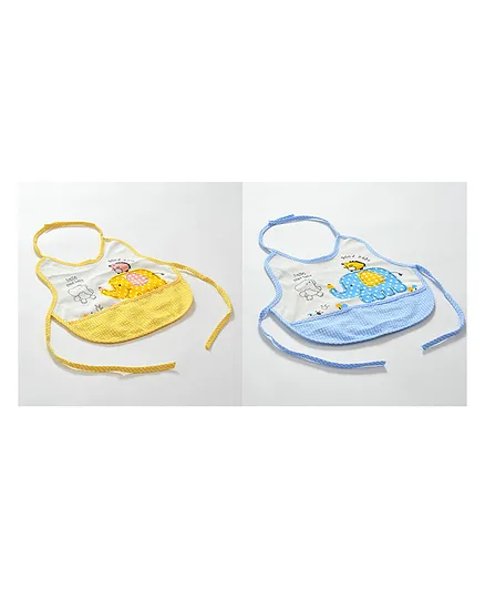 Jars Collections  Waterproof Cotton Bib with Pocket Pack of 2 - Multicolor