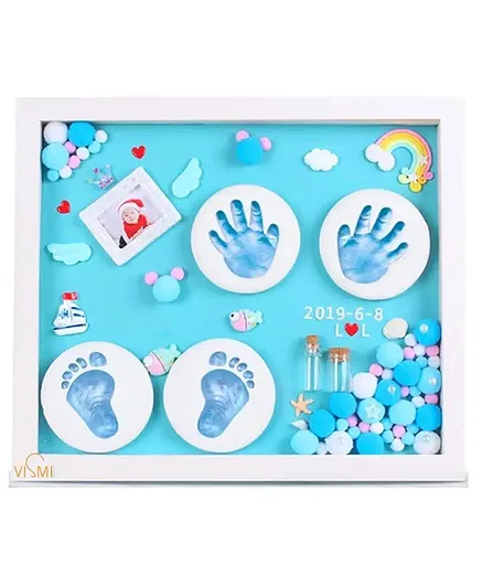 VISMIINTREND Baby Handprint Footprint Memories Picture Frame Kit with Decorative Lights - Blue Ocean