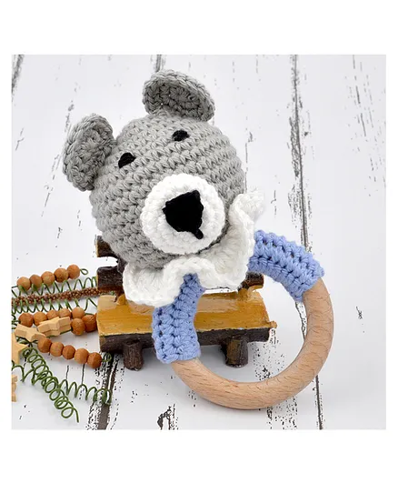 Love Crochet Art Cotton Crochet Baby Handheld Bunny Bear Rattle - Grey
