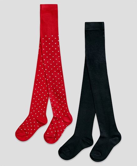 The Sandbox Clothing Co Pack Of 2 Pair Polka Dots Design Footie Stockings - Black & Red